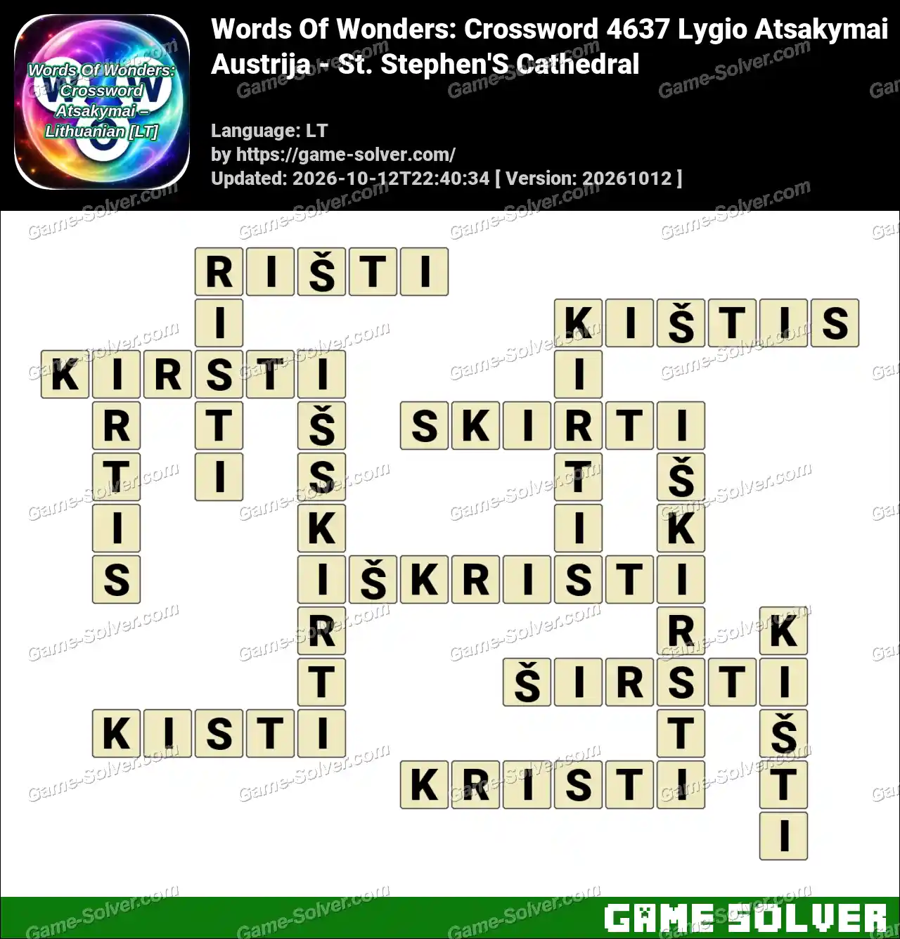 Words Of Wonders: Crossword 4637 Lygio Atsakymai – Austrija – St. Stephen’S Cathedral